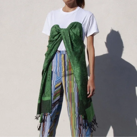 Collina Strada Dark Teal Draped Top with Paisley Scarf Detail - Picture 6 of 8